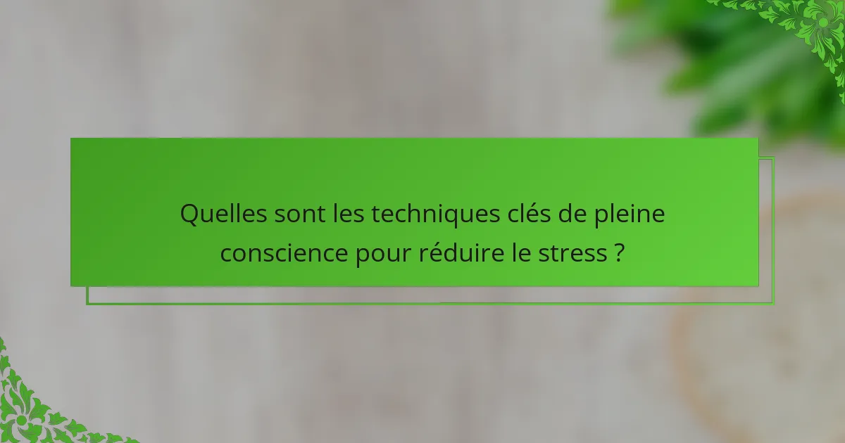 Quelles sont les techniques clés de pleine conscience pour réduire le stress ?