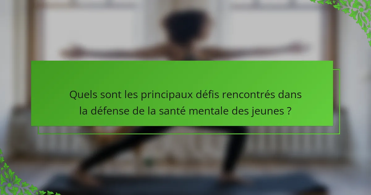 Quels sont les principaux défis rencontrés dans la défense de la santé mentale des jeunes ?